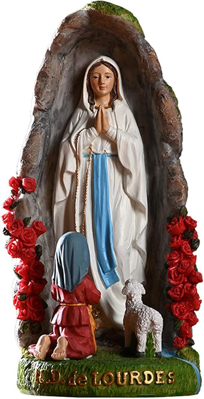 Our Lady of Lourdes Statue - 8" Resin Figurine - Saint Bernadette and Mary Statue, Sculpture with Hand-Painting - Ideal Religious Gift for Baptisms, Communions, Confirmations, Weddings, and Holidays-VerdiqueGarden