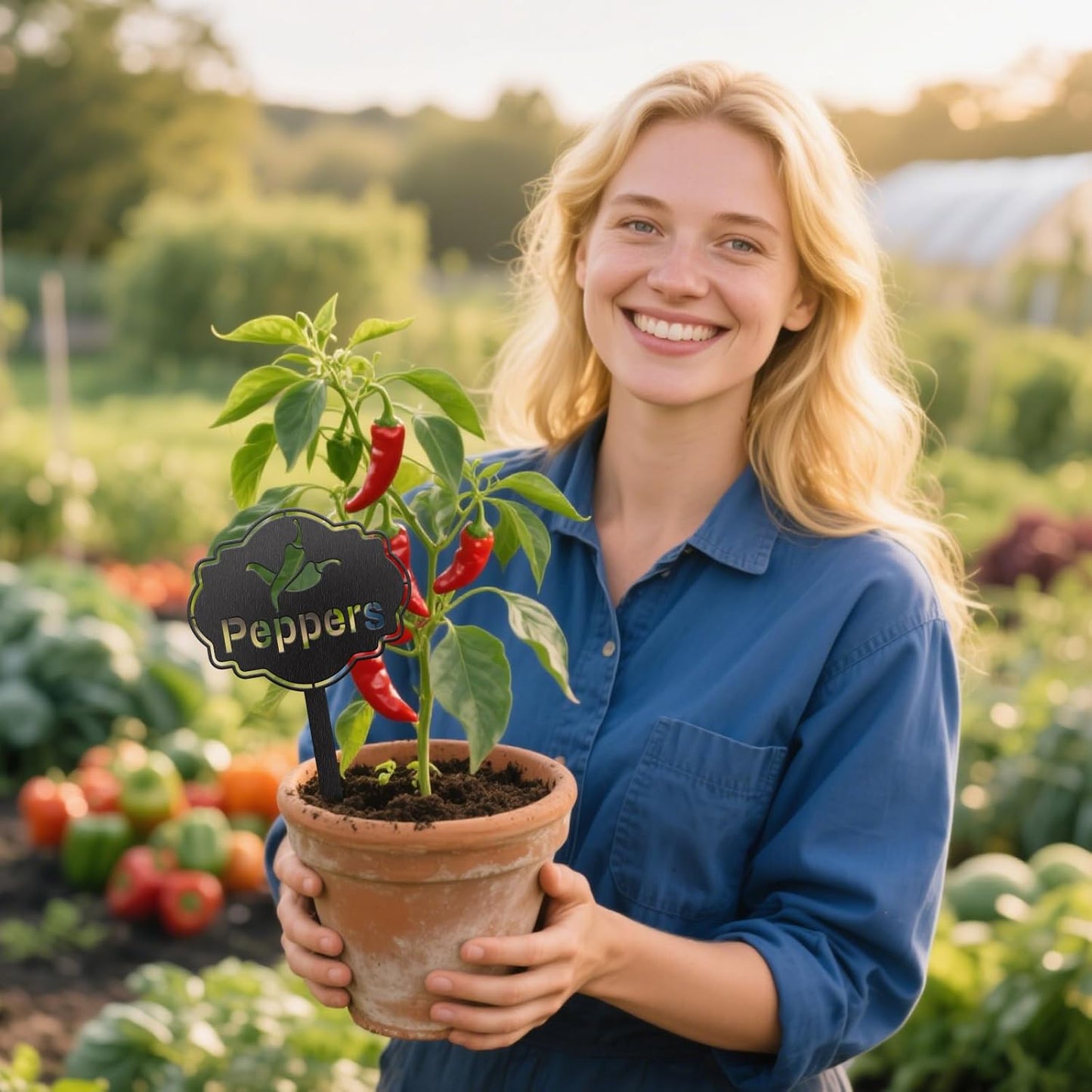 CUTHOLLOW Metal Plant Marker Stake Peppers for Outdoor Indoor, Waterproof 11.8 inch Cute Garden Plant Labels Sign Tag for Vegetables, Farmhouse Greenhouse Decor - Funny Gardening Gifts-VerdiqueGarden