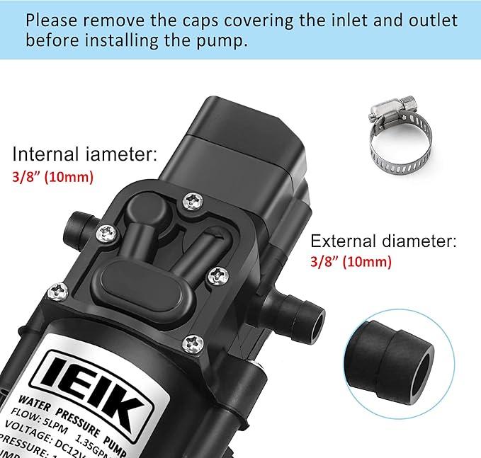 12 Volt Diaphragm Pump 5LPM 1.35 GPM 116PSI Self Priming Sprayer Pump 12V DC Fresh Water Diaphragm Pressure Pump for RV Camper Marine Boat Lawn (60W)-VerdiqueGarden
