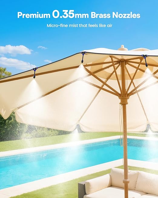 RAINPOINT Misters for Outside Patio - Upgraded 75FT(23M) Misting System Kit with Water Filter for Cooling Outdoor, 75FT Misting Line + 22 Mist Nozzles for Backyard Garden Porch Deck Greenhouse-VerdiqueGarden
