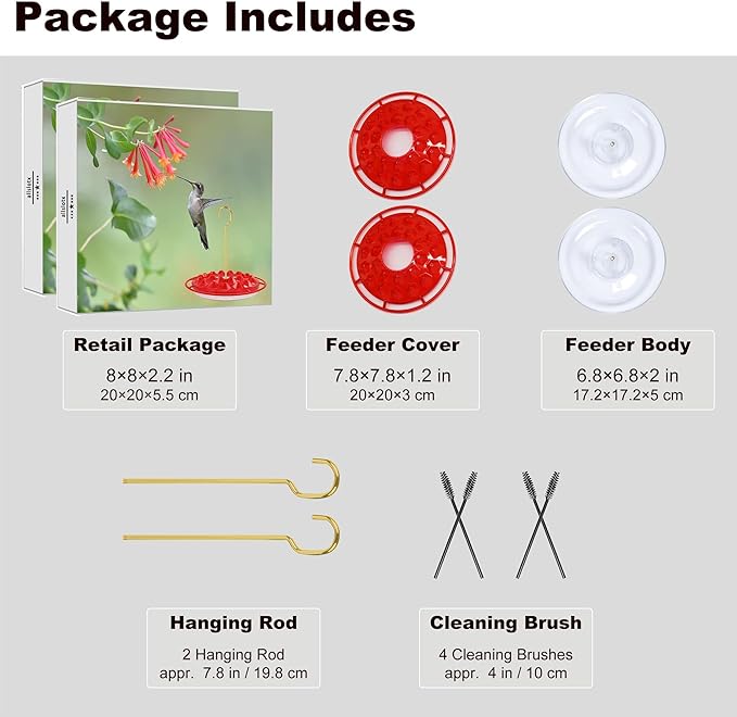 Hummingbird Feeders for Outdoors Hanging (2 Pack), 25 Feeding Ports 10 oz Plastic Hummingbird Feeder, Bee-Proof Leak-Proof No Drip, Easy to Clean with Cleaning Brushes-VerdiqueGarden