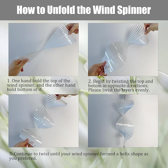 4Pack 11inch Sublimation Wind Spinner Blanks 3D Aluminum Metal Wind Sculpture Kinetic Spinners for Yard and Garden Indoor Art Ornaments Hanging Decoration (Rectangle Helix)-VerdiqueGarden