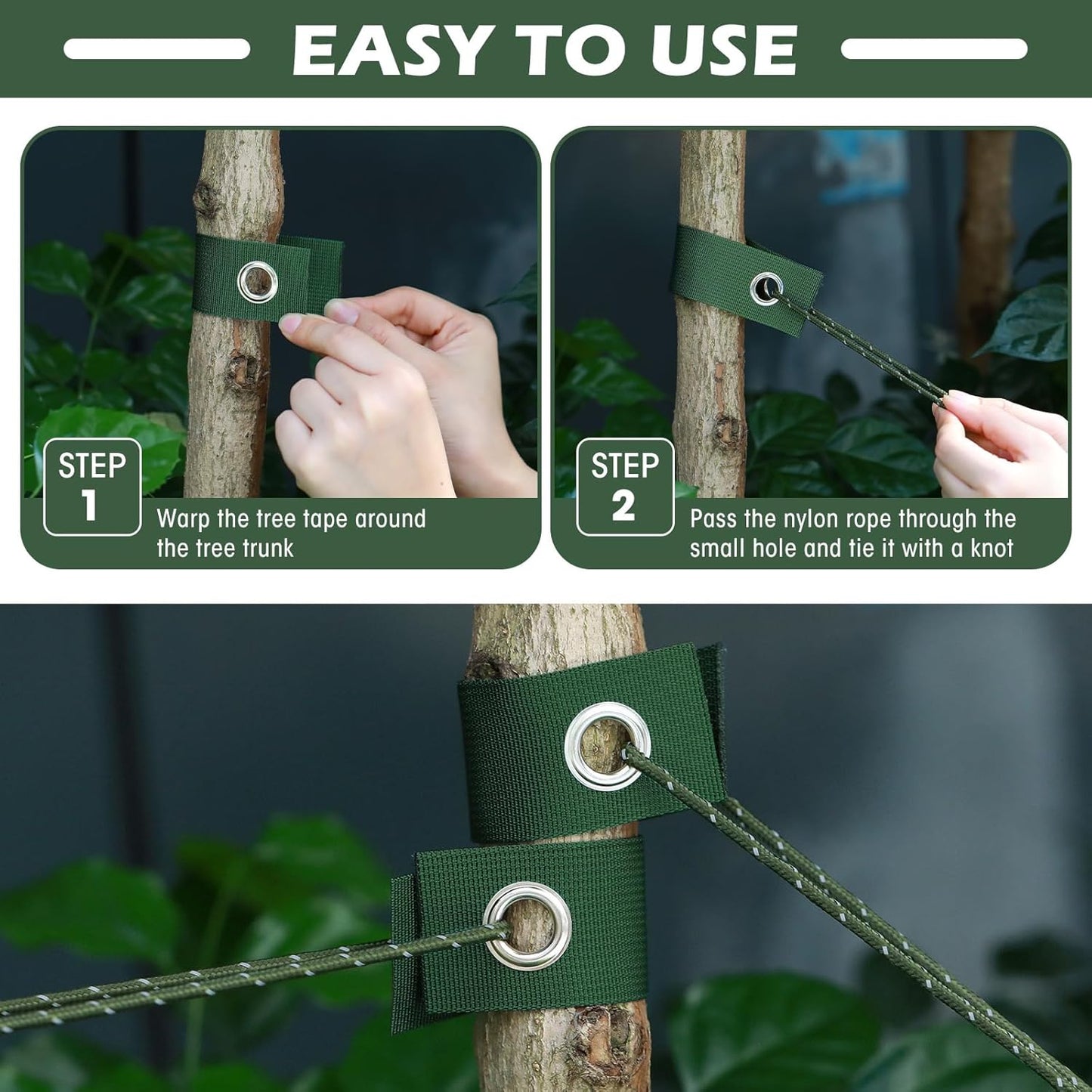 Sintuff 9 Set Heavy Duty Tree Stake Kit 5.91 Inches/ 15 cm Tree Straps for Staking and 13.12 ft/ 4 m Dock Lines Rope for Support Anchoring Home Leaning Plant Straightening Garden Tent (Green)-VerdiqueGarden