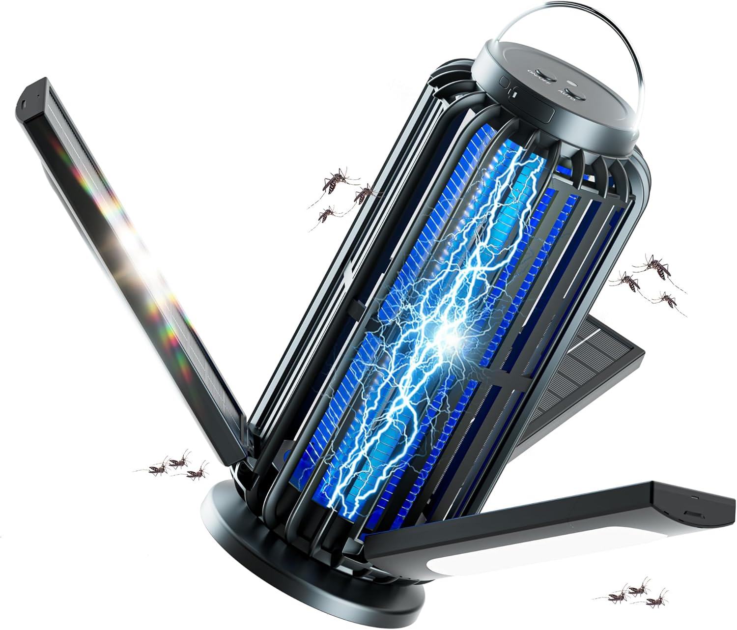 Bug Zapper, Solar Bug Zapper with 3 Solar Charging Panels, IP65 Waterproof Mosquito Zapper, 4200V Mosquito Zapper with LED Light, Outdoor Indoor AUTO ON/Off-VerdiqueGarden