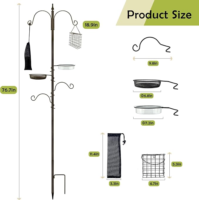 ERYTLLY Bird Feeding Station Kit Bird Feeder Poles,Premium Multi Feeder Hanging Kit with Suet Cage and Bird Bath Bird Food Finch Sock for Attracting Wild Birds and Plants,Baskets,Lanterns,Wind Chimes-VerdiqueGarden