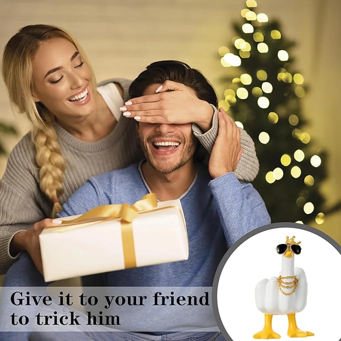 Accddio Middle Finger Duck Decor, Funny Middle Finger Resin Garden Statue, Duck You Cool Fun Gag Gift for Home Office Desk (White)-VerdiqueGarden