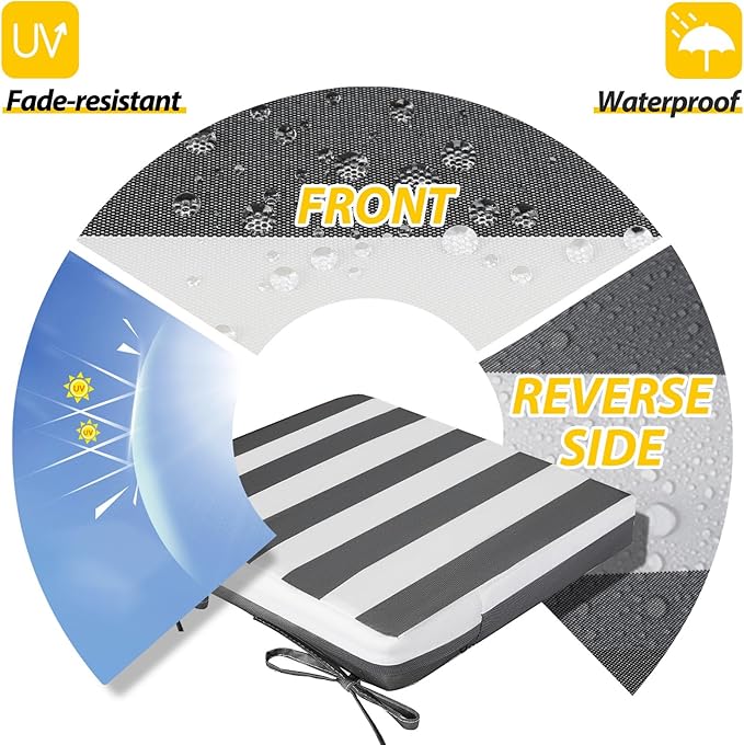 AAAAAcessories Outdoor Seat Cushions for Chairs, Waterproof, Fade-Resistant Patio Furniture Replacement Cushions, 20" x 20" x 3", Set of 2, Gray Cabana Stripe-VerdiqueGarden