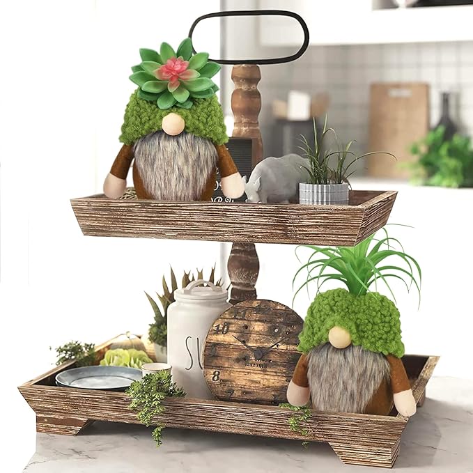 Upltowtme Succulent Gnomes Spring Green Plants Gnomes Swedish Plush Tiered Tray Decoration Tomte Doll Decor Cacti Nordic Dwarf Home Stuffed Gnomes Collection Garden Gift for Her Him Plant Lover-VerdiqueGarden