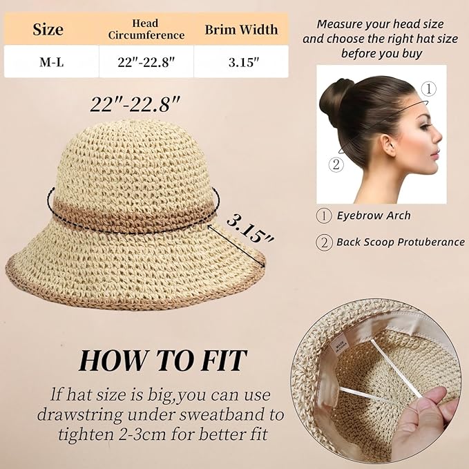 Floppy Big Beach Straw Hats for Women Foldable Summer Wide Brim Packable Sun Hat Womens Travel Straw Fedora Hat-VerdiqueGarden