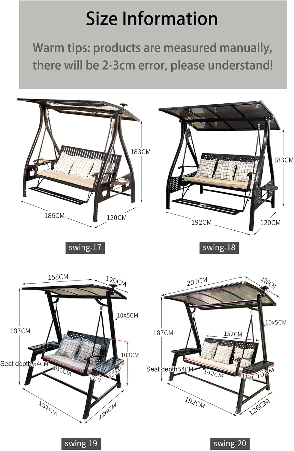 2/3-Seat Outdoor Patio Porch Swing with Adjustable Aluminum Alloy Canopy Solar Patio Swing Chair Bench with Footrest Side Cup Holder for Backyard Lawn (Elite Red Copper - 3 Seat)-VerdiqueGarden