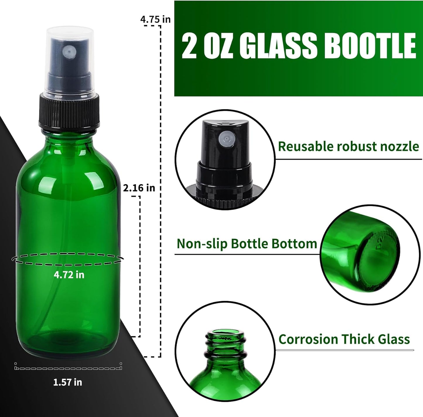 2 oz Glass Spray Bottles, Reusable Fine Mist Sprayer Small Spray Bottle, Leak-Proof Design, Perfect for Travel, Skin Care, Perfumes, Botanical, Cleansing (Green, 2oz-24pcs)-VerdiqueGarden
