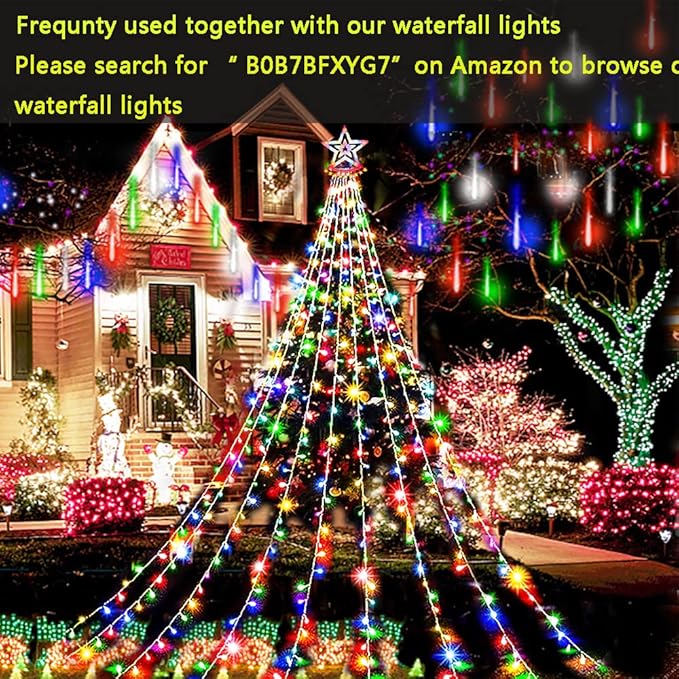 Aokudoni Christmas Lights, 16 inch/ 40 cm Meteor Shower Rain Lights, Christmas Decorations Outdoor Yard, Christmas Lights Outdoor for Tree House Holiday Party Wedding, UL Plug, Multicolor-VerdiqueGarden