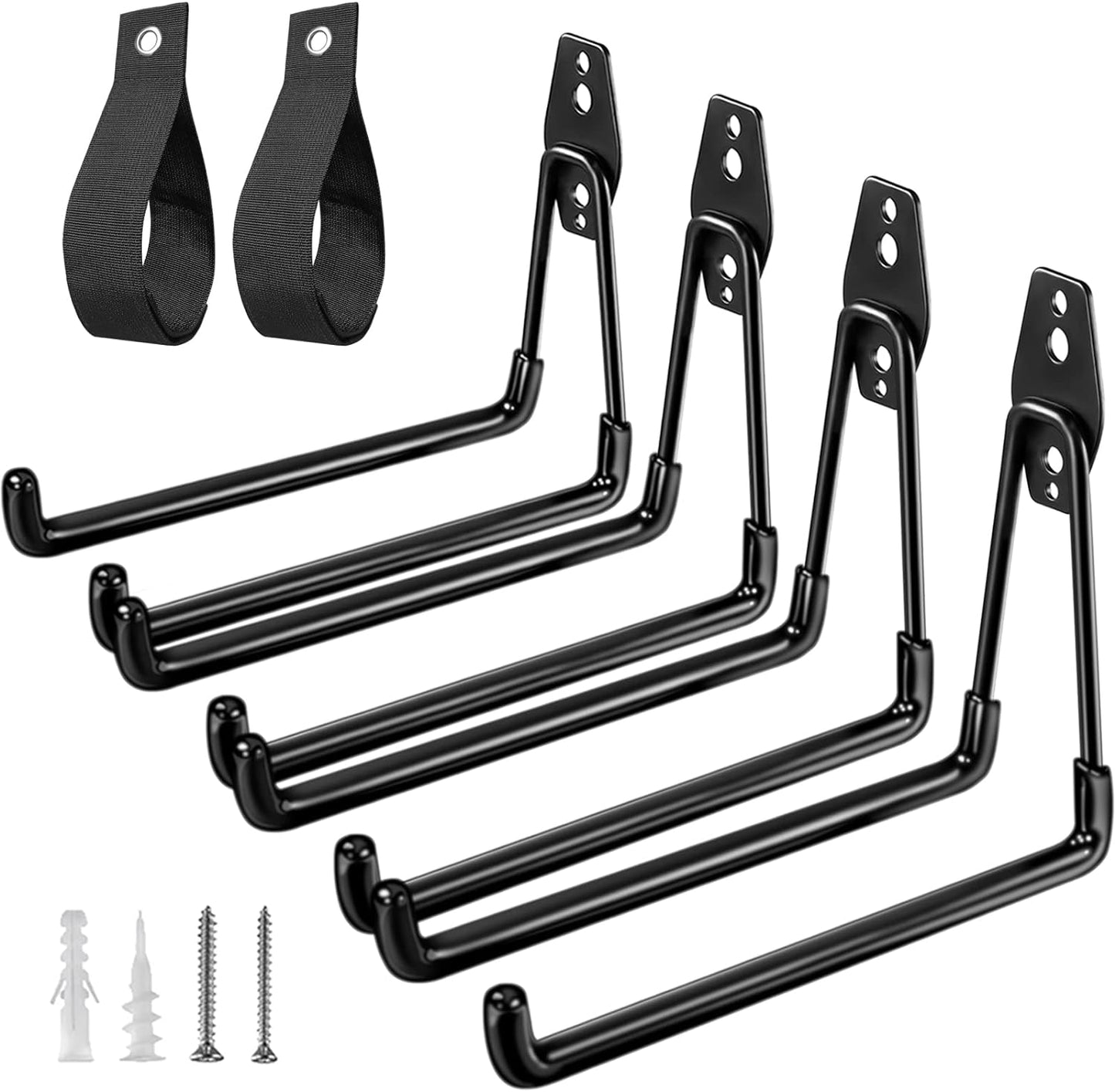 Heavy Duty Garage Hooks 4 Pack, 7.7 inch U Shaped Long Hanger, with 2 Extension Cord Holder Organizer, Wall Mounted Storage System, for Power and Garden Tool Hanging， Ladders, Bikes, Hose-VerdiqueGarden