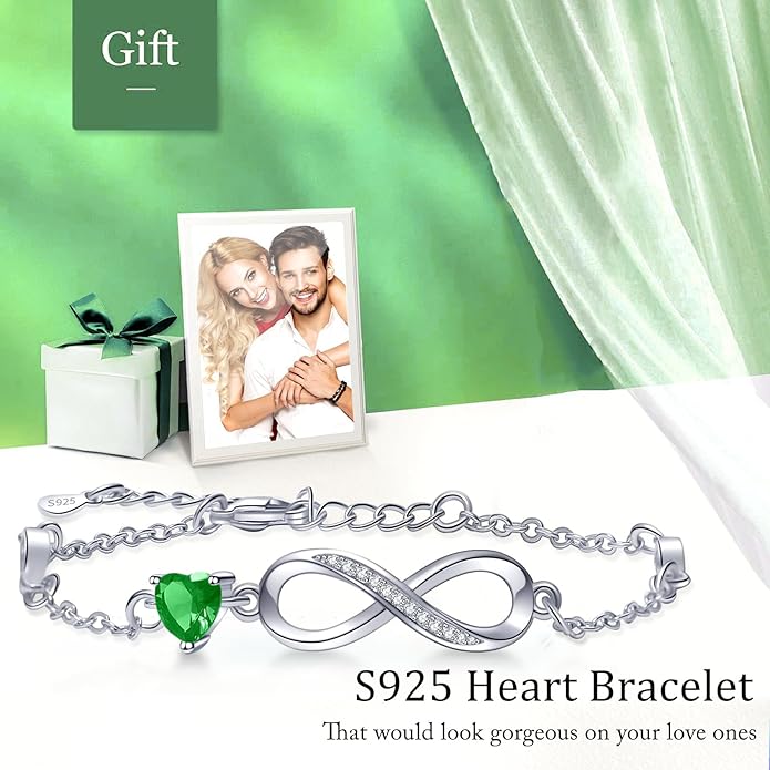 Bracelets for Women Sterling Silver Infinity Heart Bracelet Charms Bracelet Trendy Dainty Gift for Ladies Womens Wife Bride Sister Friend Anniversary Birthday Mothers Day Valentines Gifts for Her