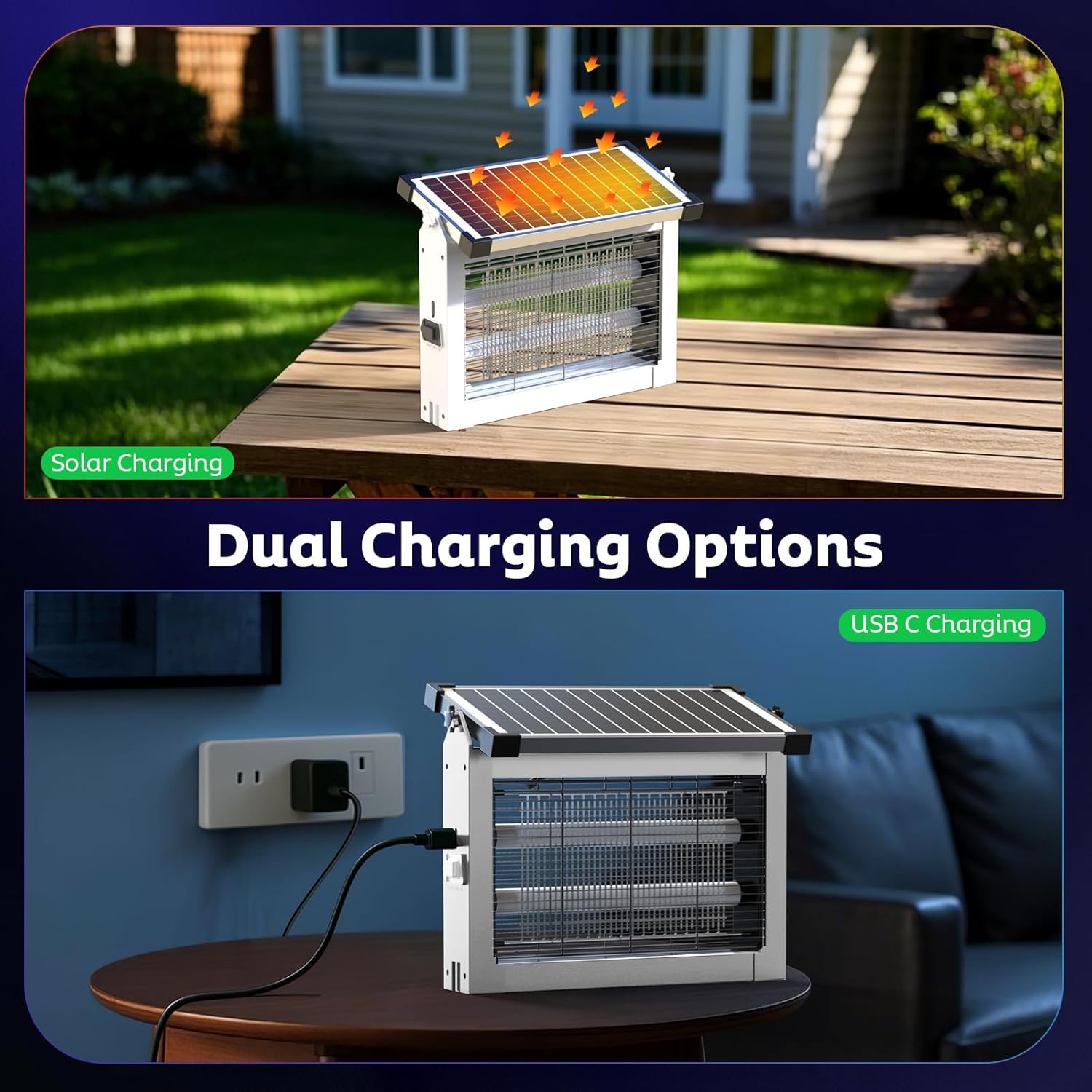 Solar Bug Zapper Outdoor, Mosquito Zapper Waterproof Electric Fly Zapper Rechargeable Mosquito Killer Lamp with 10W Solar Panel, 4500V Cordless Fly Trap for Backyard, Patio, Garden, RV, Camping-VerdiqueGarden