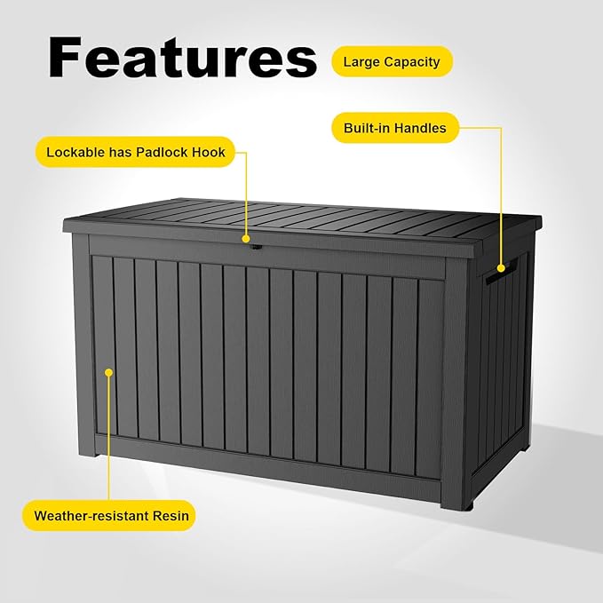 230 Gallon Outdoor Deck Box,Storage Lockable Waterproof Patio Furniture,Garden Tools,Cushions,Pool Accessories Outside Storage Resin Box(Black)-VerdiqueGarden
