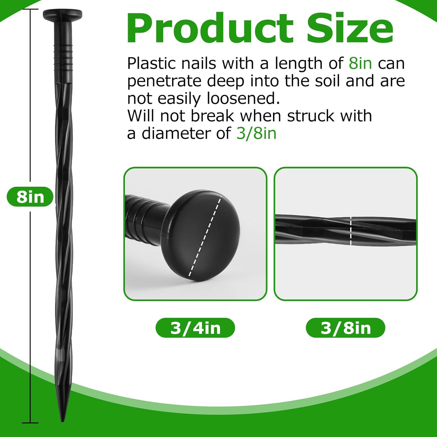 100Pcs 8-Inch Plastic Landscape Edging Spikes, Spiral Anchoring Nails for Weed Barrier, Paver Edging, Landscape Edging, Artificial Turf, Grass Pathways, and More-VerdiqueGarden