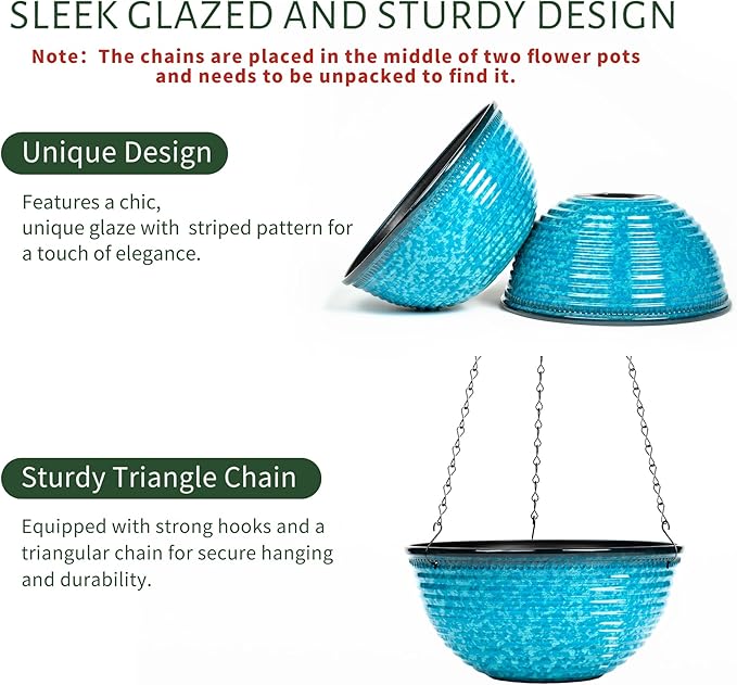 10 Inch Hanging Planter, 2 Pack Hanging Planters for Indoor Outdoor Plants Self Watering Hanging Pots with Drainage Holes for Garden Home (Snowflake Blue)-VerdiqueGarden