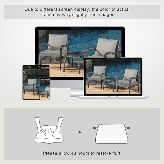 Favoyard Patio Chair Cushions 22 x 22 x 3 Inch Waterproof Outdoor Seat Cushions for Patio Furniture 3-Year Color Fastness Garden Sofa Couch Chair Pads with Handle & Adjustable Straps Set of 2, Grey-VerdiqueGarden