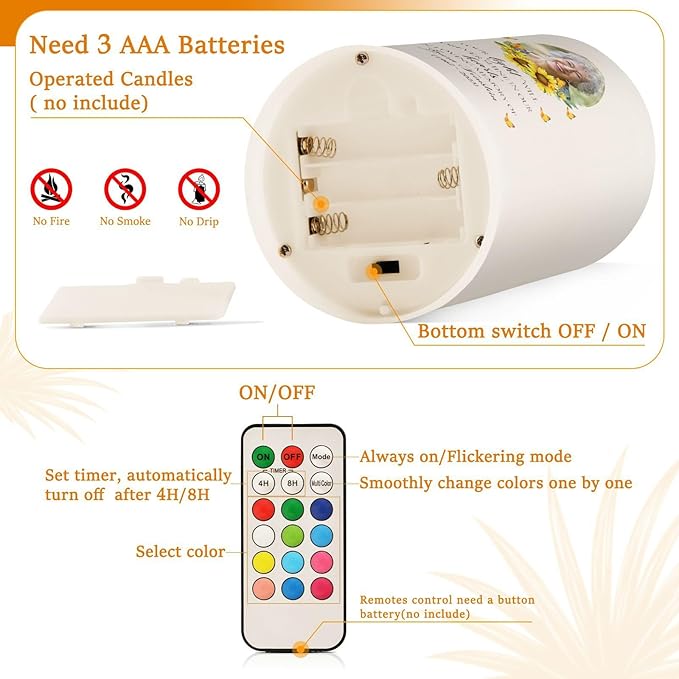 Vdsrup Flameless Candles Set of 2 Memorial Custom LED Candles with Timer Battery Operated Sunflower Candle Lights Flickering with Remote for Home Bedroom Decor-VerdiqueGarden
