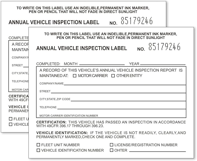 Annual Vehicle Inspection Label 50 Pack Interior Vehicle Inspection 2-Ply Adhesive Vinyl with Mylar Laminate 5" x 4" Meet DOT Requirements-VerdiqueGarden