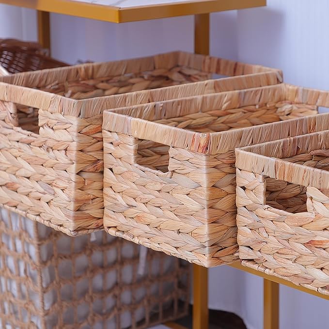 Basket Box Woven Natural Water hyacinth Rectangular with Handle,Kingwillow.(Small)-VerdiqueGarden