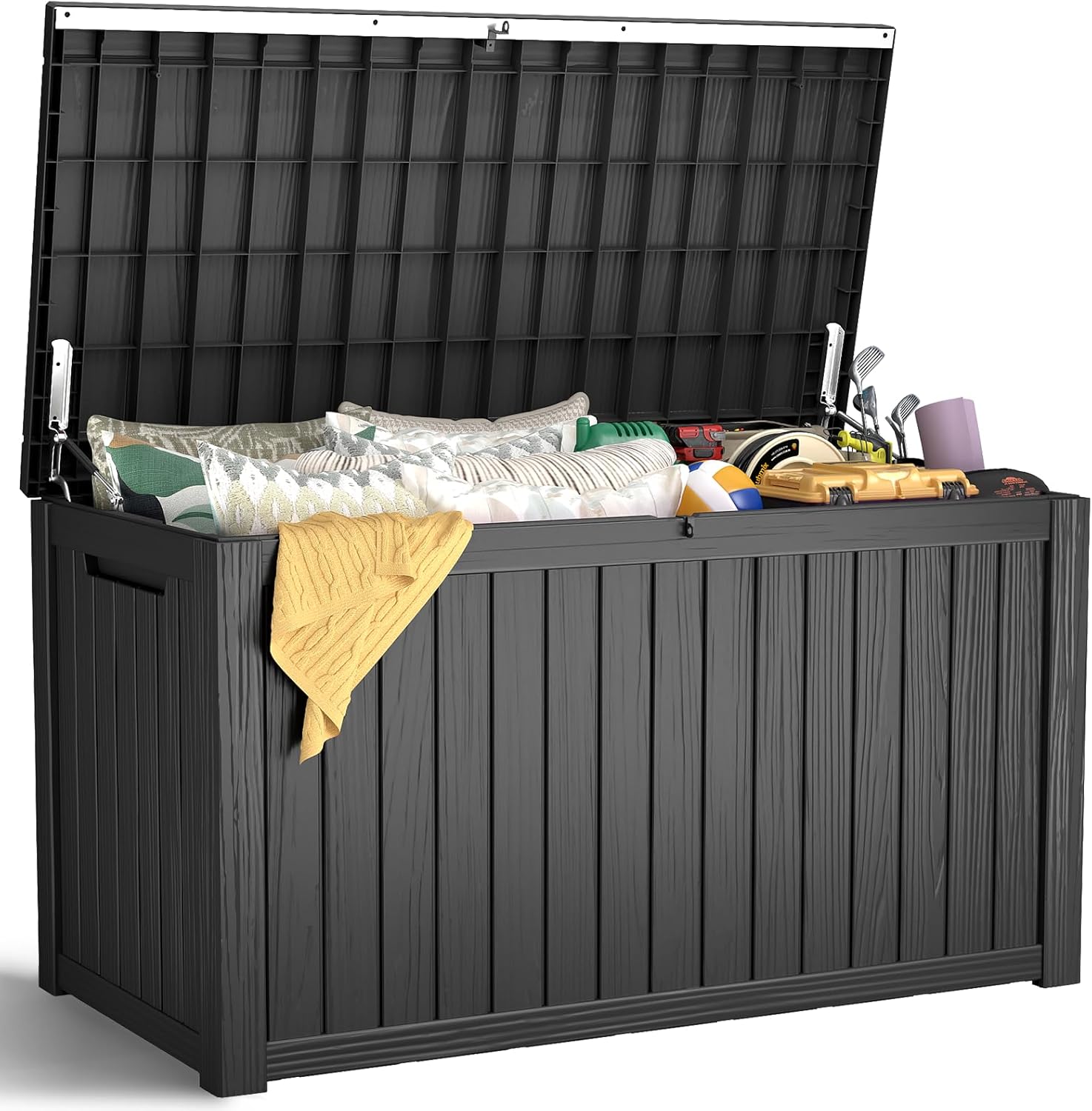 Outdoor Storage Box, 180 Gallon Waterproof Resin Deck Box, Storage Bin for Package Delivery, Patio Furniture Cushion, Garden Tools, Pool Accessories, Weatherproof and UV Resistant, Black-VerdiqueGarden