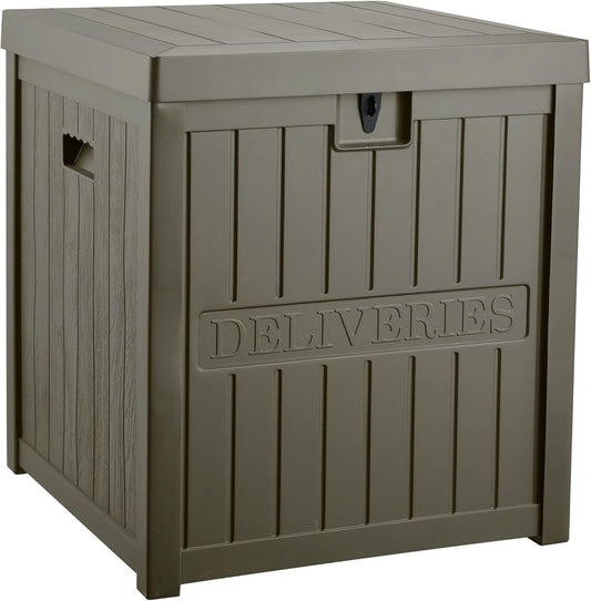 51 Gallon Resin Package Delivery Box for Outside, Lockable Secure Bin for Front Porch, Large Deck Boxes Outdoor Waterproof, Driver Snack Box, Olive-VerdiqueGarden