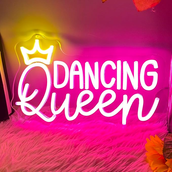 Dancing Queen Neon Sign, Dimmable LED Neon Lights for Wall Decor Neon Light Up Signs for Bedroom Dancing Party Bar Club Birthday Party Decoration Gift for Girl Kid lover-VerdiqueGarden
