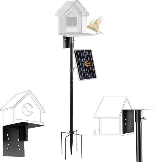 Bird House Pole Kit, Heavy-Duty Adjustable Pole for Outdoors with 5 Prongs Base,Metal Universal Support Pole for Bird Feeders,Solar Pannel,Black-VerdiqueGarden