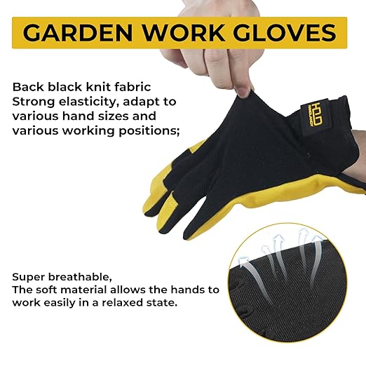HLDD HANDLANDY Mens Leather Gardening Gloves, Utility Work Gloves for Gardening, Yardwork, Construction, Mechanics-VerdiqueGarden