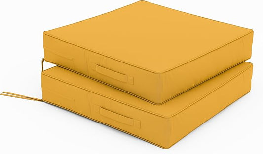 Patio Chair Cushions 22 X 22 X 4 Inch Waterproof Outdoor Seat Cushions for Patio Furniture, Outdoor Sofa Couch Pads with Ties & Handle, Set of 2, Yellow-VerdiqueGarden