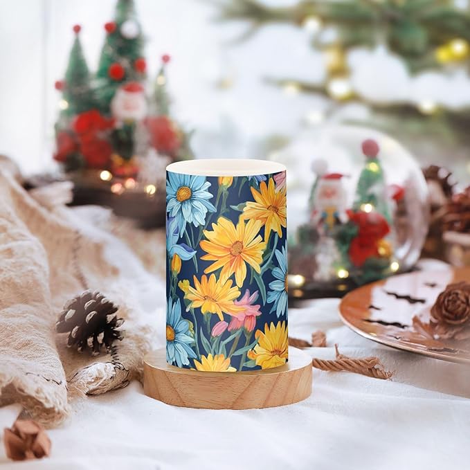 Flickering Flameless Candles, Daisy Flowers Botanical LED Candles with Remote Timer, Set of 2 Battery Operated Candle for Valentine Wedding Birthday-VerdiqueGarden