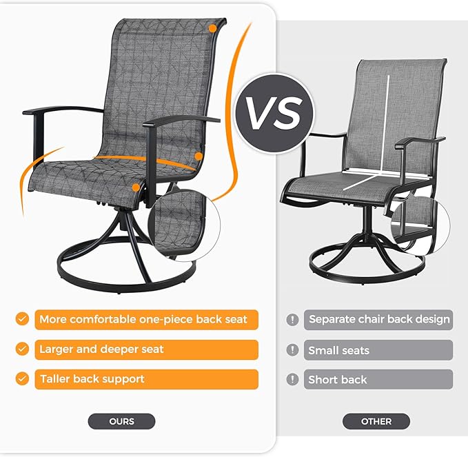 Grand patio Outdoor Swivel Dining Chairs 6-Piece Patio Dining Chair Set Mesh Sling Patio High Back Swivel Rockers, Black & Grey Plaid-VerdiqueGarden