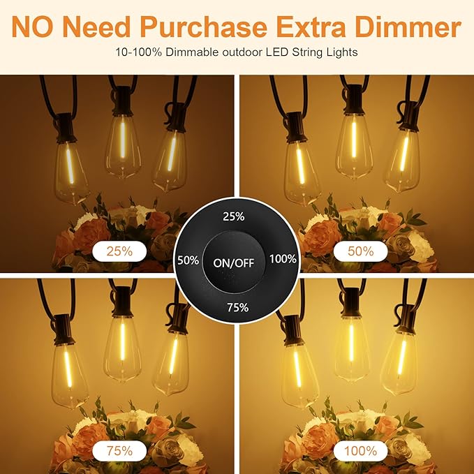 150FT Outdoor String Lights with Remote, Garden Patio Decor with 2500K Warm White, 75+3 LED Edison Bulbs, Support Timer Dimmable Waterproof Shatterproof for Yard Outside Porch Deck Backyard-VerdiqueGarden