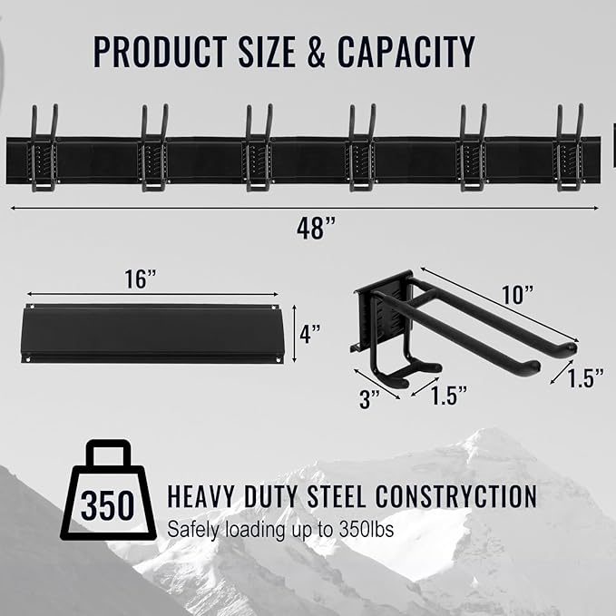 Wall Mount Tool Storage Rack, Heavy Duty Garage Storage Tool Organizer, Garden Tool Wall Hooks and Hangers, Hold Up to 350lbs Black-VerdiqueGarden