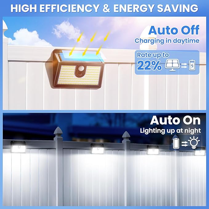 Solar Lights Outdoor Motion Sensor, 16 Pack 149 LED Waterproof Solar Powered Fence Lights, 3 Lighting Modes Security Wall Light for Outside Backyard Deck Garden Door Step Walking Dog, Cold Light 6500K-VerdiqueGarden