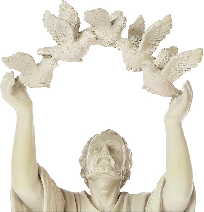 Design Toscano Francis of Assisi Doves of Peace Religious Garden Statue, 7 inches wide, 25 inches tall, Cast Stone Resin, Antique Stone Finish-VerdiqueGarden