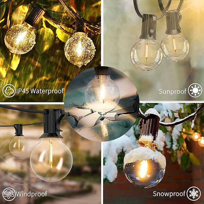 Svater Outdoor String Lights Waterproof 100 FT, LED Patio Lights Outside with 52 Shatterproof G40 Bulbs, Dimmable Hanging Globe Lighting for Bistro Backyard Cafe Market Porch, Warm White 2700K-VerdiqueGarden