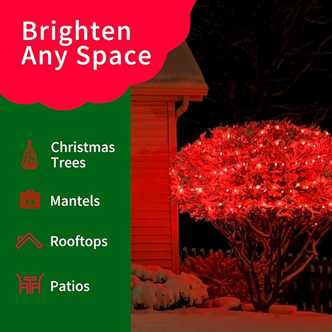 Ultra-Bright Connects End to End Red Christmas Mini Lights 300L 63.8Ft(2Sets-Each 150L)UL Listed Incandescent Bulb String Light for Indoor Outdoor Holiday Garden Party Christmas Tree Decor-VerdiqueGarden