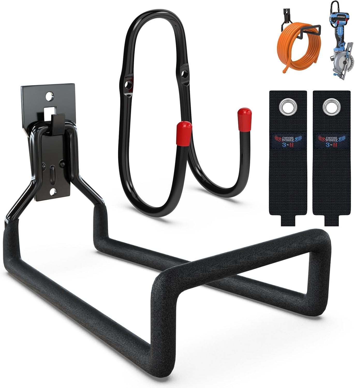 3-H Garden Hose Holder Wall Mount 2 Pack,Solid Steel Hose Hanger wih Extension Strap,Water Hose Holders for Outside to Hang Outdoor Air Hose,Ropes,Pipes,Power Tools,Ladders,Bikes,Bulk Items-VerdiqueGarden