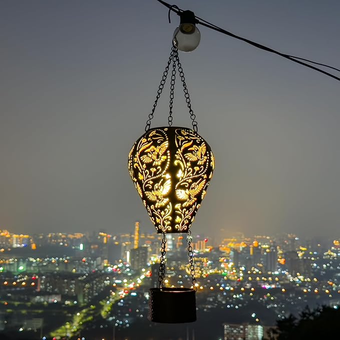 Hummingbird Decor Hot Air Balloon Solar Lantern – Outdoor Decorative Hanging Light for Garden Yard Patio Porch Lawn and Pathway – Unique Housewarming, Birthday Gift for Women Mom Grandma-VerdiqueGarden