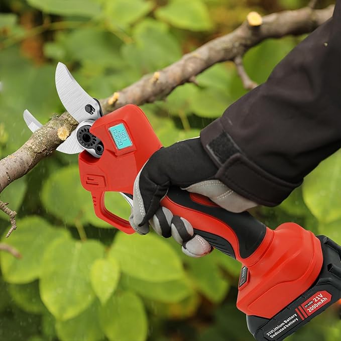 Electric Pruning Shears, 50mm 1.96" Cutting Diameter Cordless Power Pruner with 2Pcs Rechargeable Batteries, Tree Branch Cutter with SK7 High Carbon Steel Blade for Gardening Pruning-VerdiqueGarden