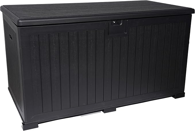 270 Gallon Outdoor Storage Box Waterproof, Extra Large Plastic Outside Deck Box Weatherproof, Resin Patio Storage Bin with Lock and Lids for Pool Equipment and Cushion, Black-VerdiqueGarden