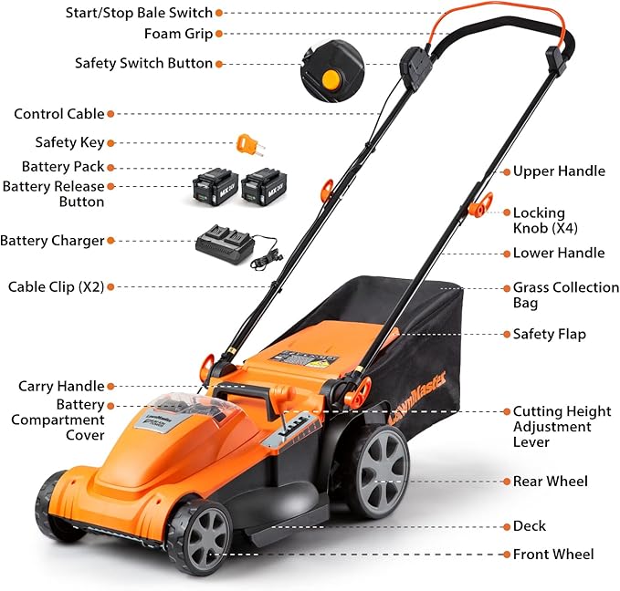 LawnMaster CLMF4817E 48V MAX* Brushless Mower with 2X24V MAX* 4.0Ah Battery and a Dual Charger-VerdiqueGarden