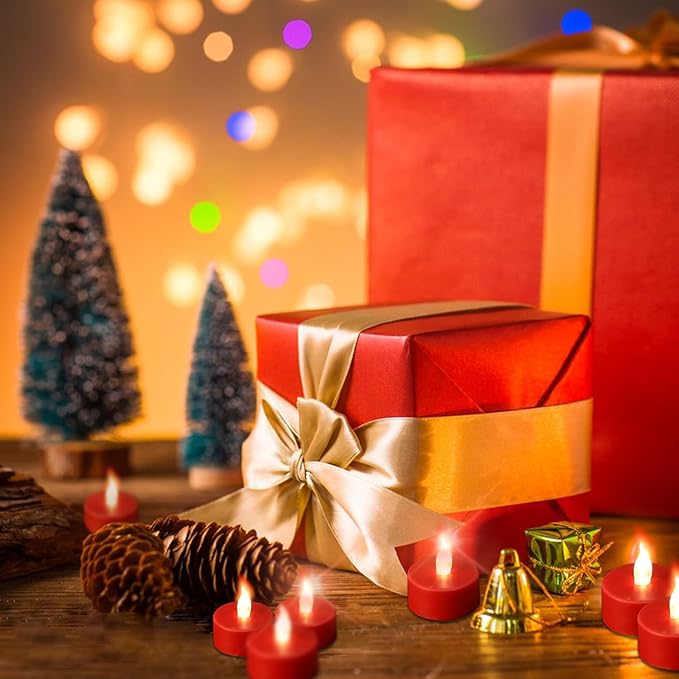Tea Light Candles with Remote Control,24pack Flickering Flameless LED Candle,Long Lasting 400+Hours,Battery Operated with Timer for Home Decoration Seasonal &Festival Celebration Red-VerdiqueGarden