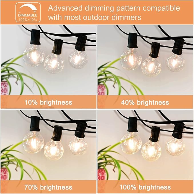 Outdoor String Lights 200FT Waterproof Globe String Lights with 104 Shatterproof G40 LED bulbs, Dimmable Connectable Patio Light String Lights for hanging Bistro Backyard Gazebo,2-Pack x 100ft-VerdiqueGarden