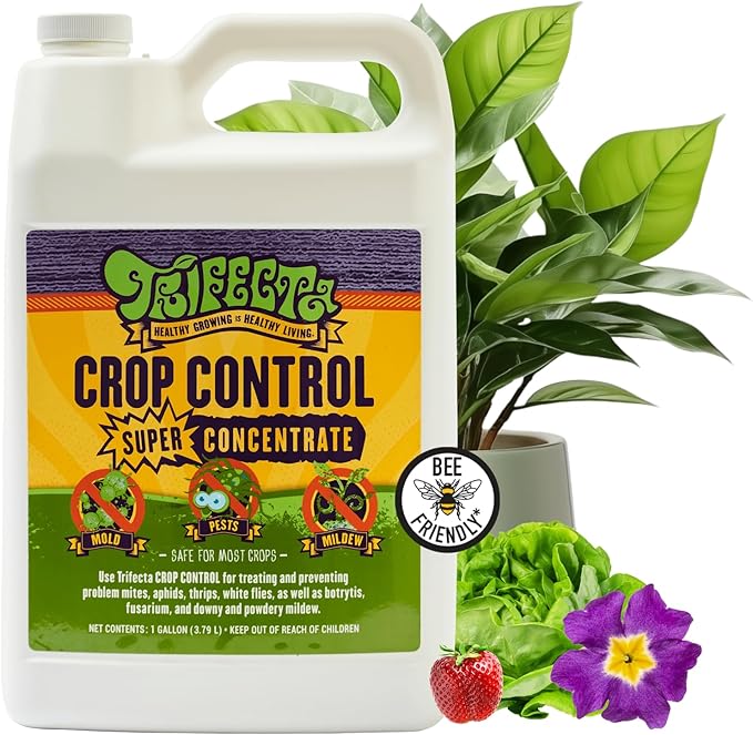 Trifecta Crop Control Super Concentrate All-in-One Natural Pesticide, Fungicide, Miticide, Insecticide, Help Defeat Spider Mites, Powdery Mildew, Botrytis, Mold, and More on Plants - Gallon-VerdiqueGarden