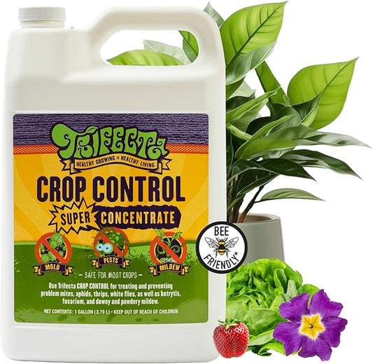 Trifecta Crop Control Super Concentrate All-in-One Natural Pesticide, Fungicide, Miticide, Insecticide, Help Defeat Spider Mites, Powdery Mildew, Botrytis, Mold, and More on Plants - Gallon-VerdiqueGarden