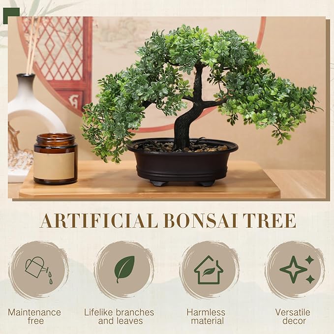 Jexine 4 Pack Artificial Bonsai Tree, Indoor Small Fake Plants in Pots for Home Table Office Desk Bathroom Shelf Bookshelf Bedroom Living Room Farmhouse Decorations-VerdiqueGarden